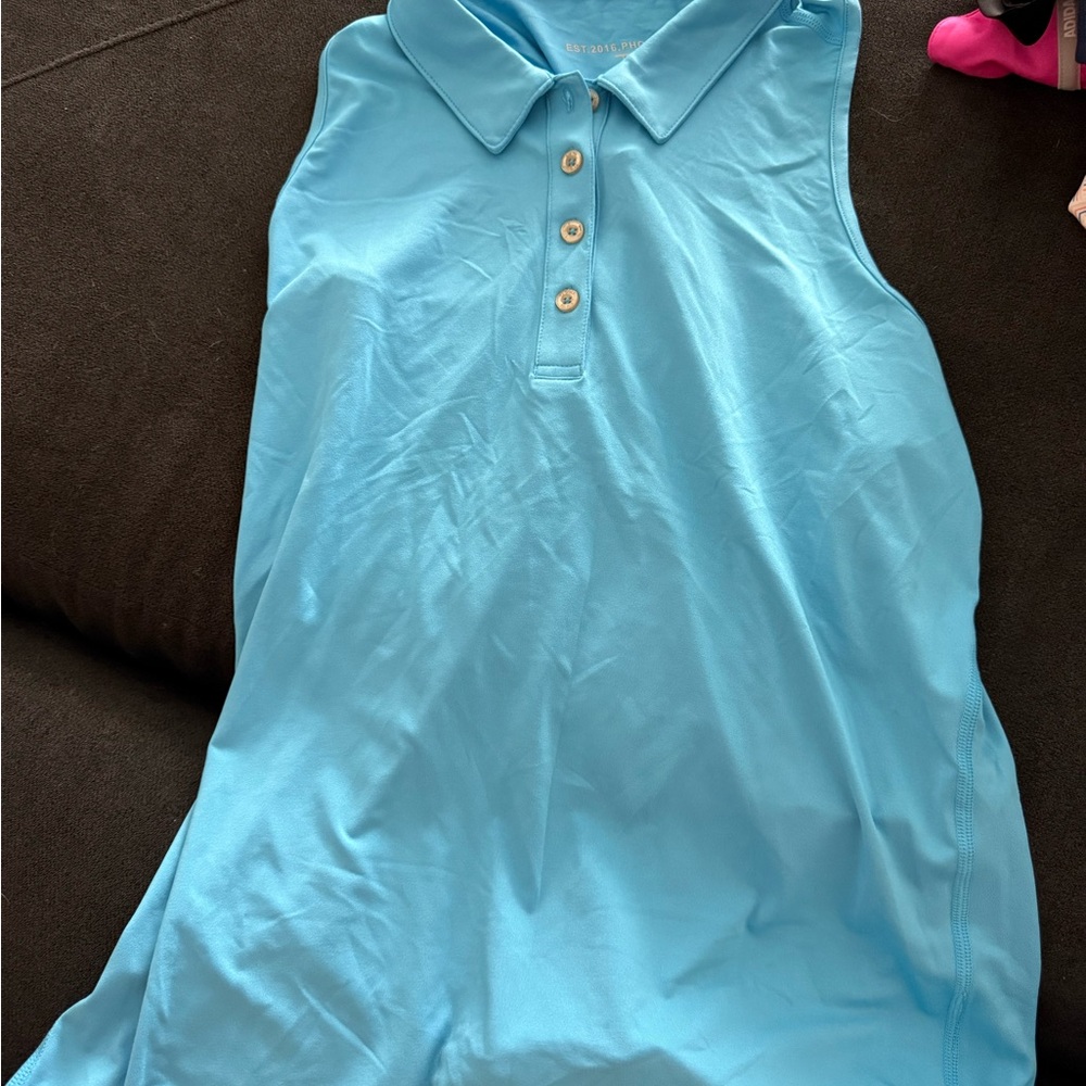 Women's Blue Sleeveless Polo Top